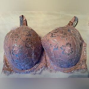 Victoria Secret Dream Angels Rose and Silver Lace with Rhinestone Straps S 38DD
